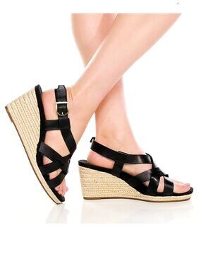 Cole Haan Crystal Espadrille Wedge Sandal, Black 10 LN